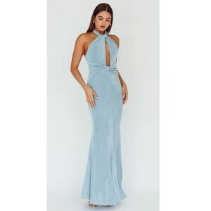NEW Selfie Leslie Ileana Twist Bodice Maxi Dress Women Size Small Light Blue